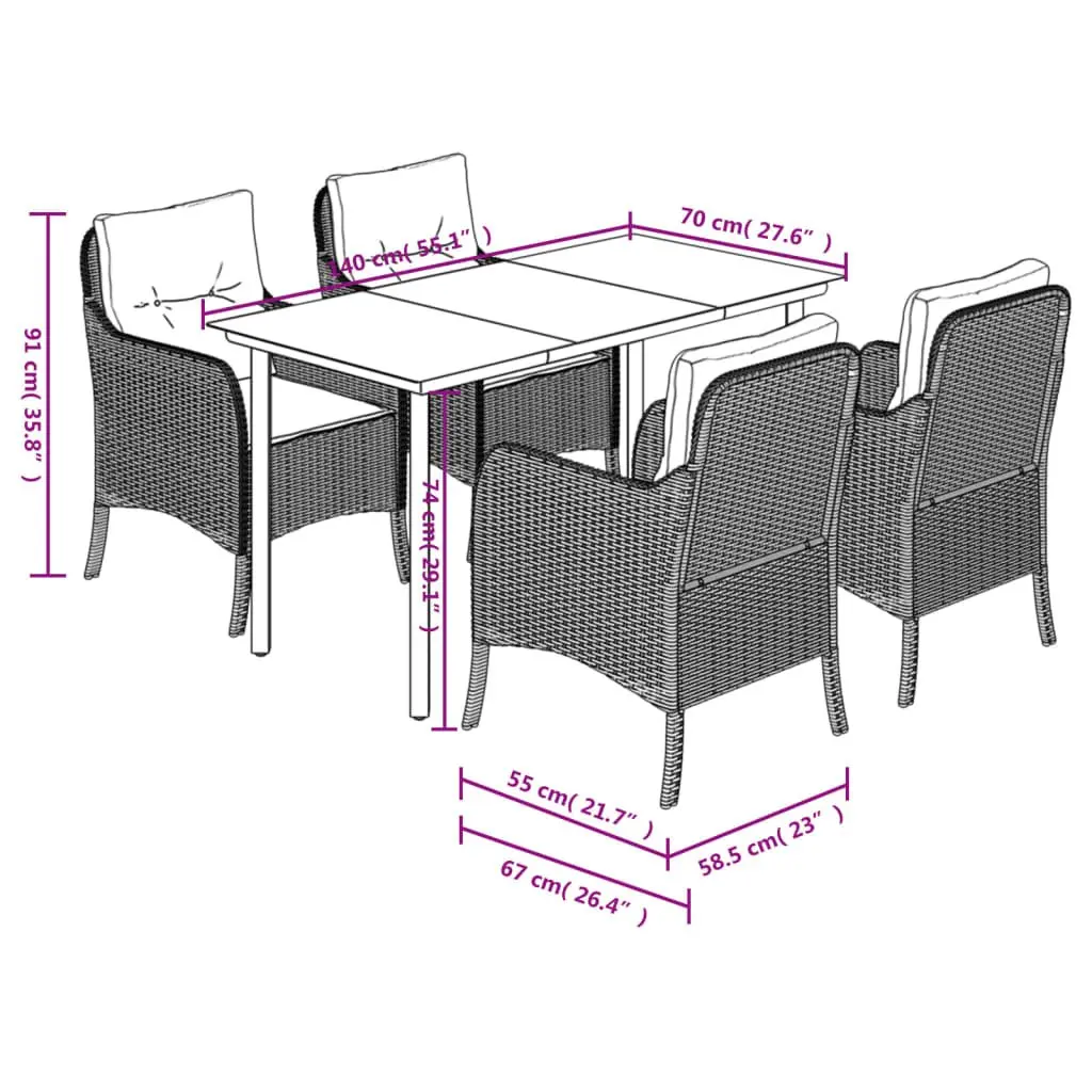 Garden Dining Set Grey 5 Piece Outdoor Furniture Table Chairs Cushions
