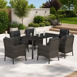 Garden Dining Set 7 Piece Outdoor Furniture Table Chairs Cushions Grey Patio
