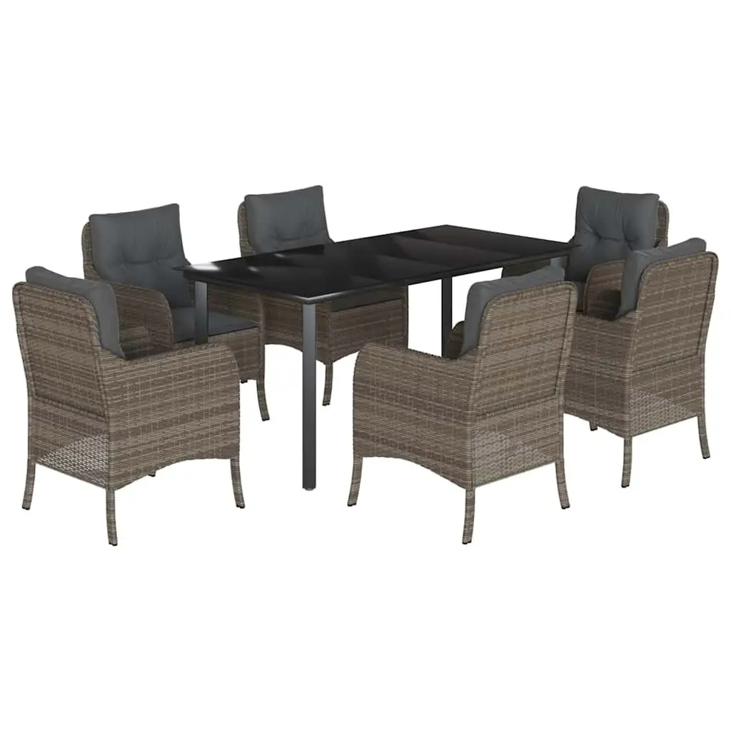 Garden Dining Set Grey 7 Piece Outdoor Furniture Table Chairs Cushions