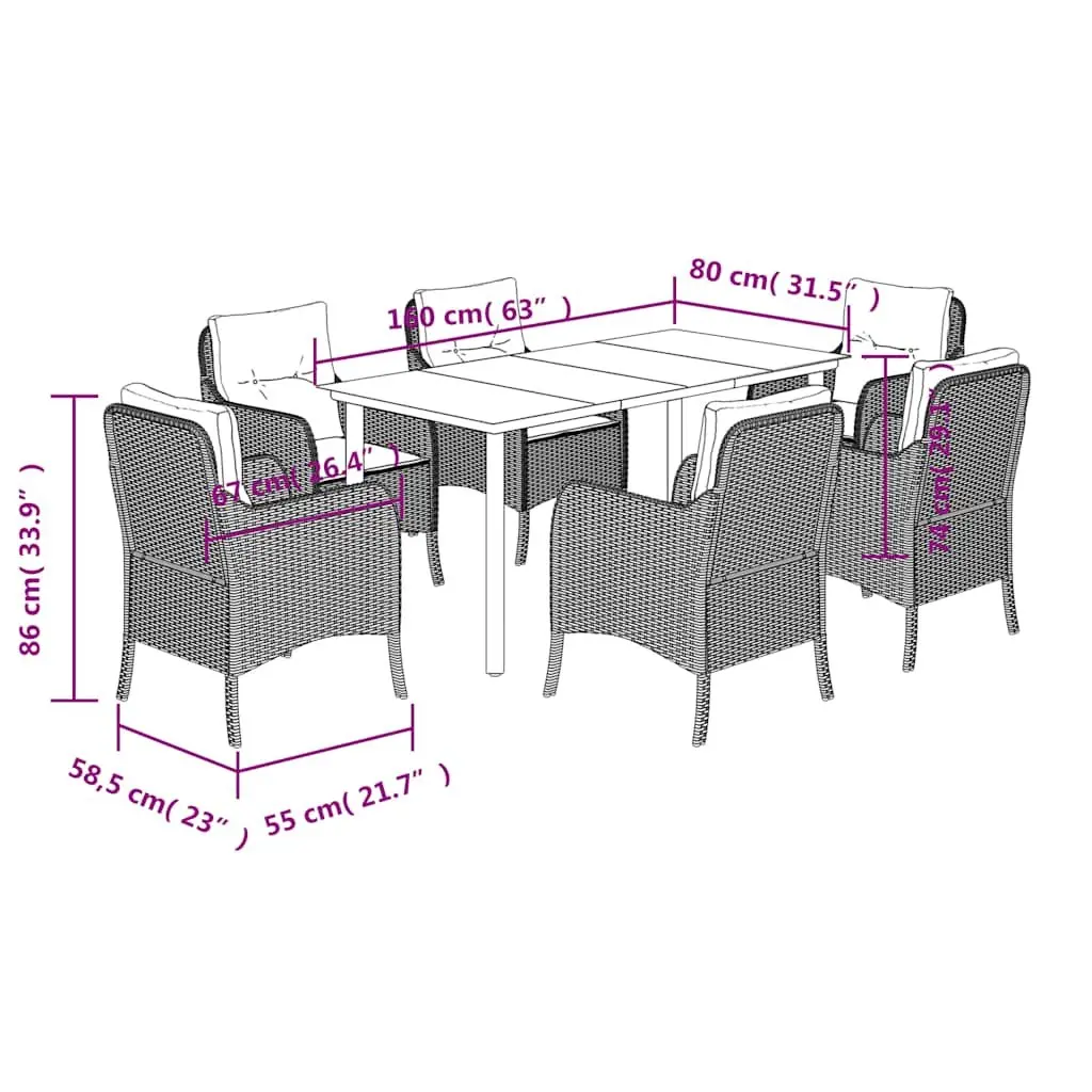 Garden Dining Set Grey 7 Piece Outdoor Furniture Table Chairs Cushions