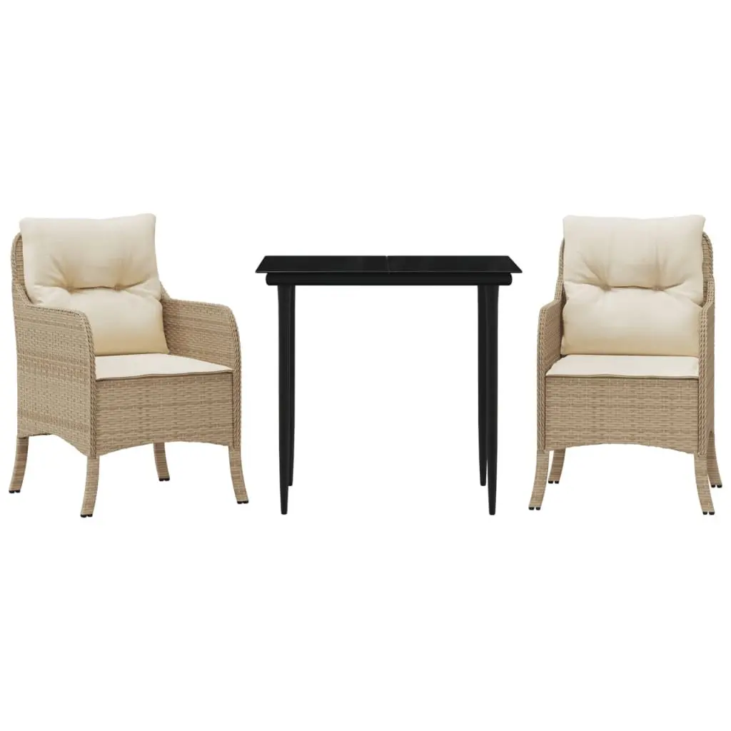 Outdoor Dining Set Beige 3 Piece Poly Rattan with Cushions