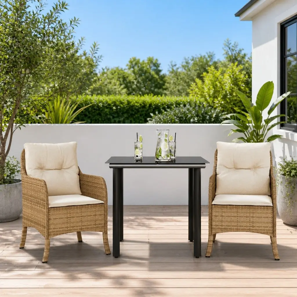 Outdoor Dining Set Beige 3 Piece Garden Furniture with Cushions