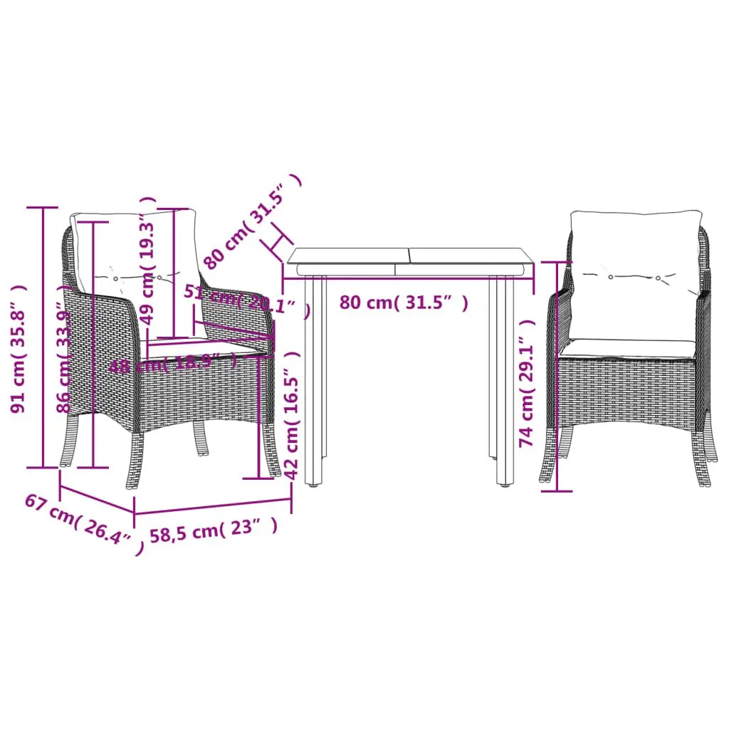 Outdoor Dining Set Beige 3 Piece Garden Furniture with Cushions