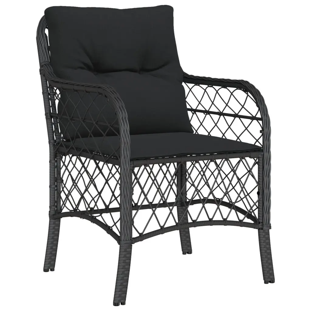 Outdoor Bistro Set Black 3 Piece PE Rattan Garden Furniture with Cushions