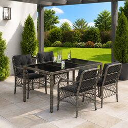 Garden Dining Set 5 Piece Outdoor Furniture Table Chairs Cushions Grey Rattan