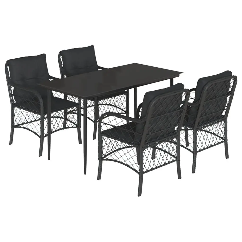 Outdoor Dining Set 5 Piece Garden Furniture Black Poly Rattan with Cushions