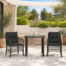 Outdoor Bistro Set 3 Piece Garden Furniture with Cushions Black Poly Rattan