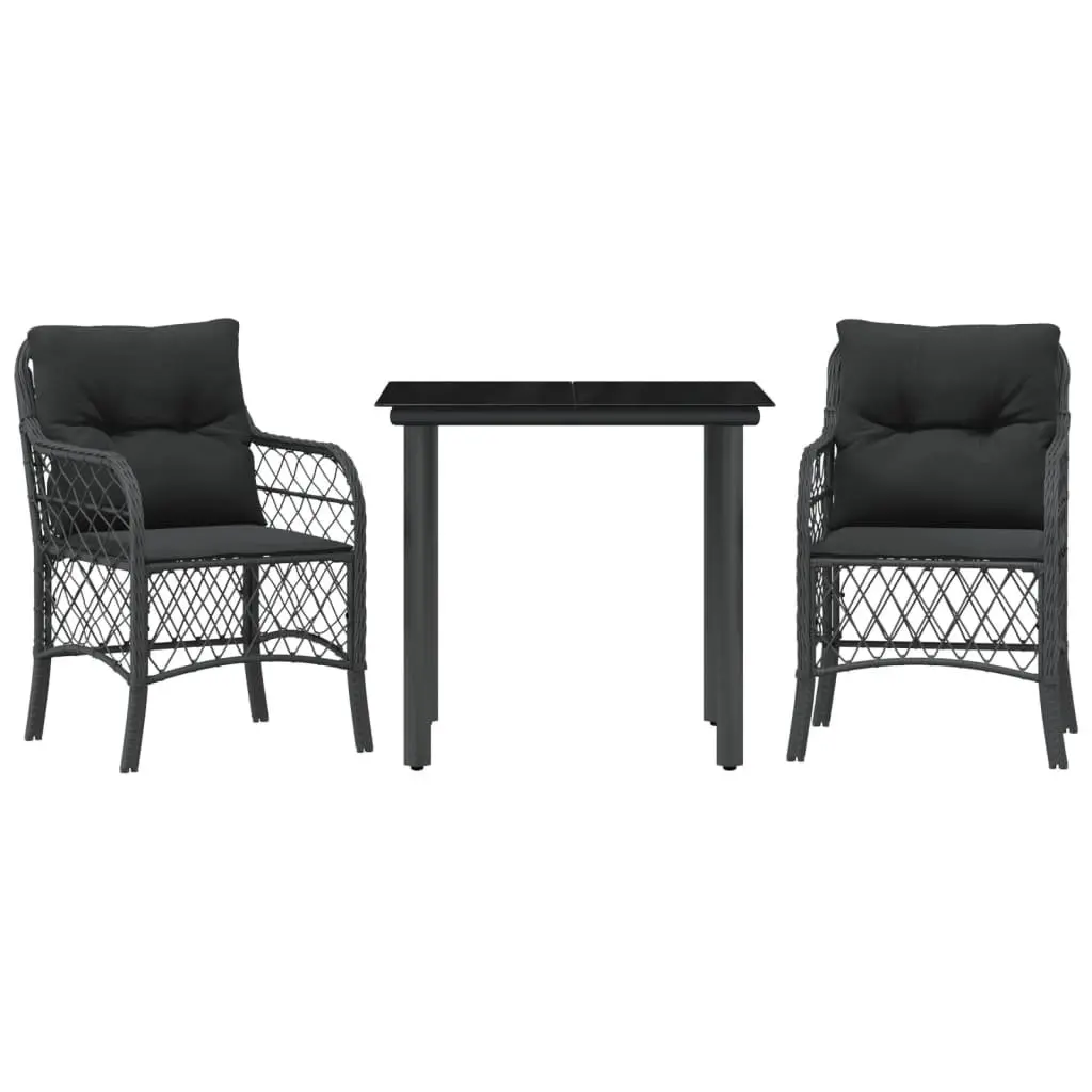 Bistro Set Black 3 Piece Outdoor Furniture Cushions Poly Rattan
