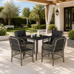 Garden Dining Set 5 Piece Outdoor Patio Furniture Grey Rattan Table Chairs