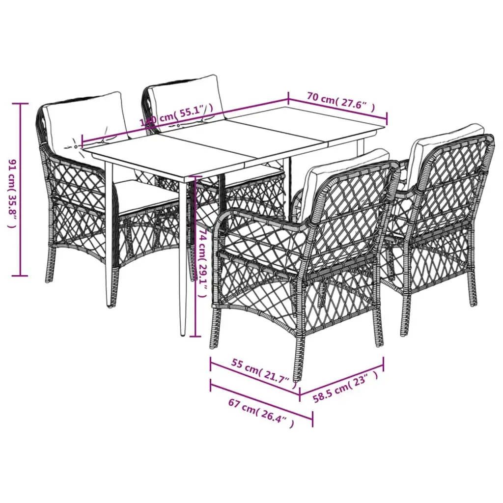 Garden Dining Set 5 Piece Outdoor Patio Furniture with Cushions Grey