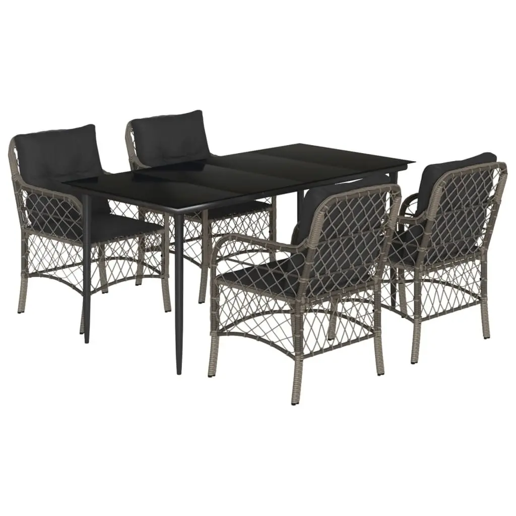 Garden Dining Set Grey 5 Piece Outdoor Furniture Poly Rattan with Cushions