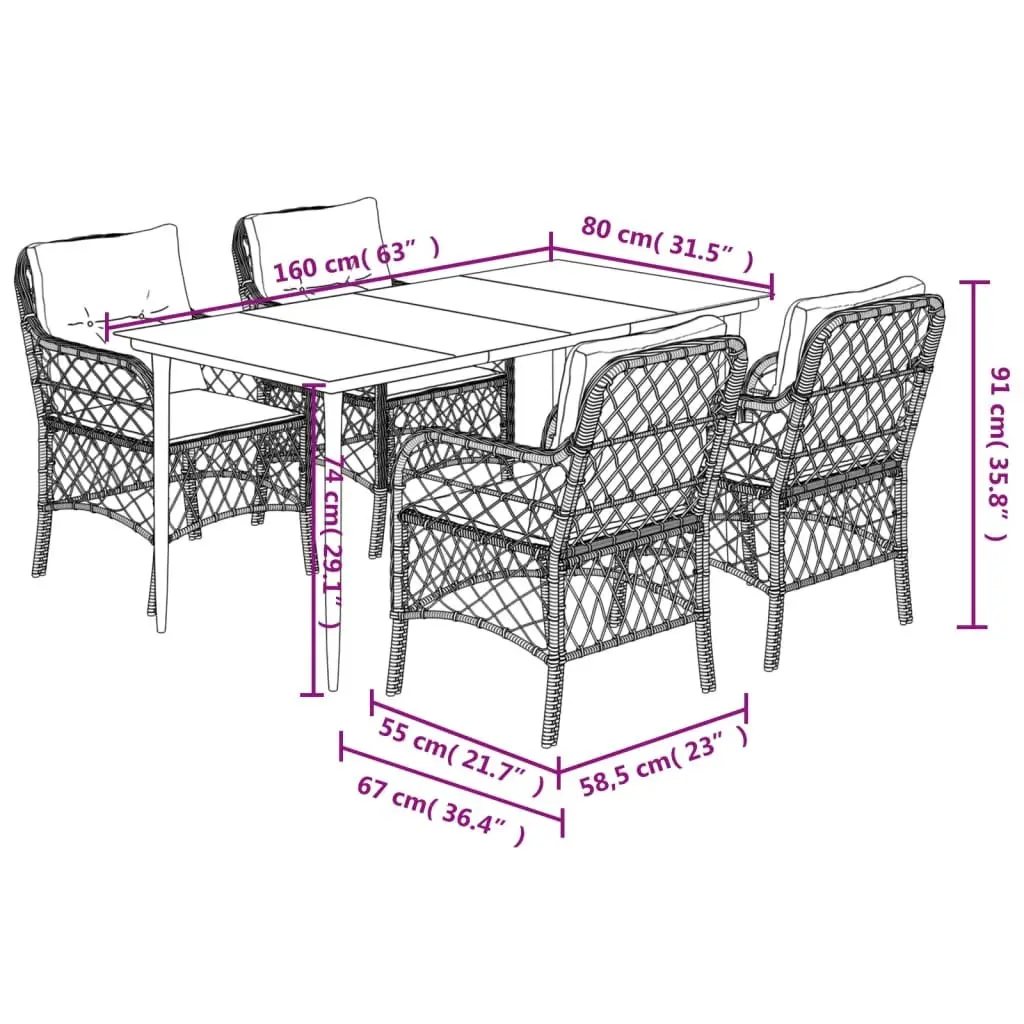 Garden Dining Set Grey 5 Piece Outdoor Furniture Poly Rattan with Cushions