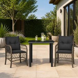 Outdoor Bistro Set 3 Piece Grey Poly Rattan Garden Furniture with Cushions