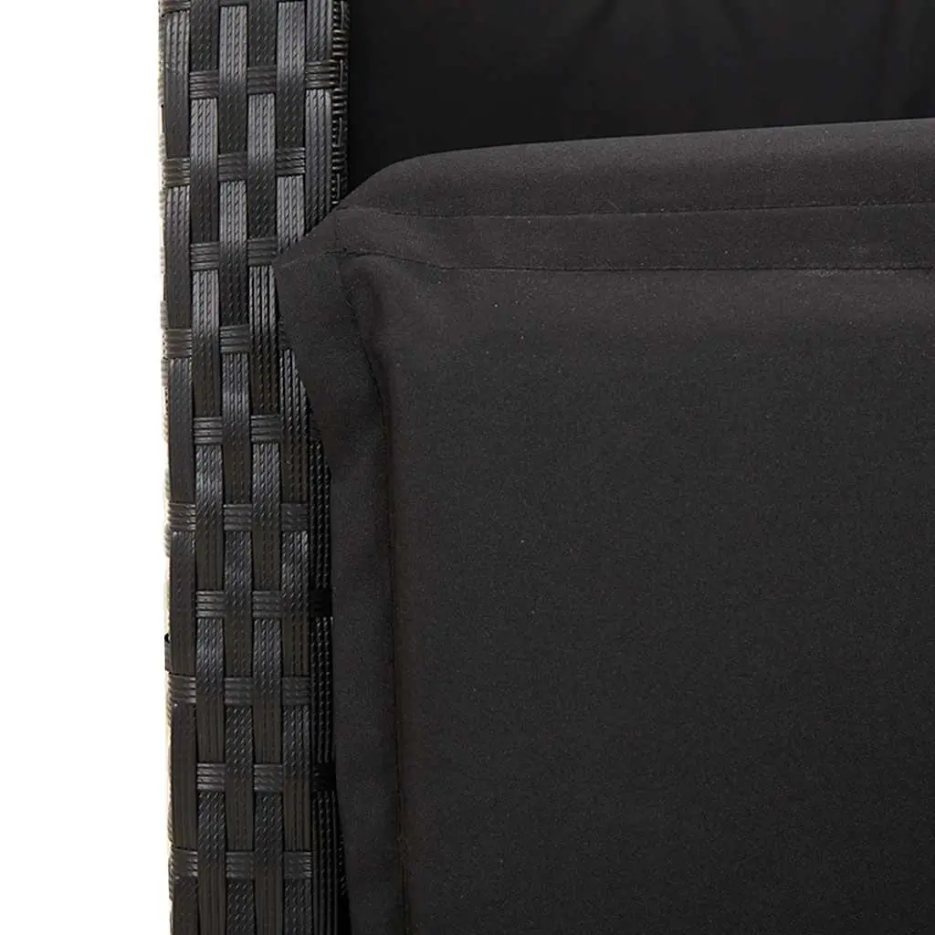 5 Piece Outdoor Garden Dining Set Black Poly Rattan with Cushions Glass Table