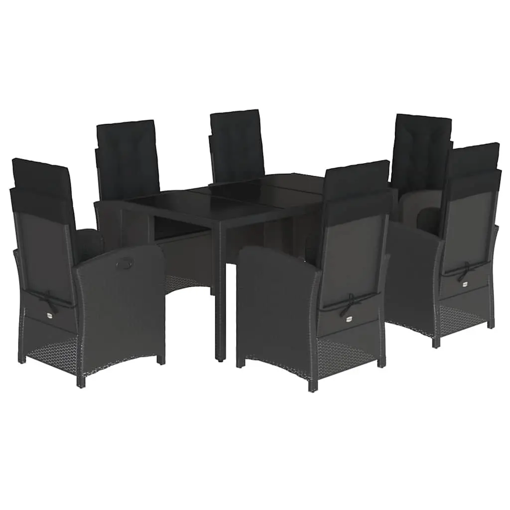 Garden Dining Set 7 Piece Outdoor Furniture Black Poly Rattan Chairs Table
