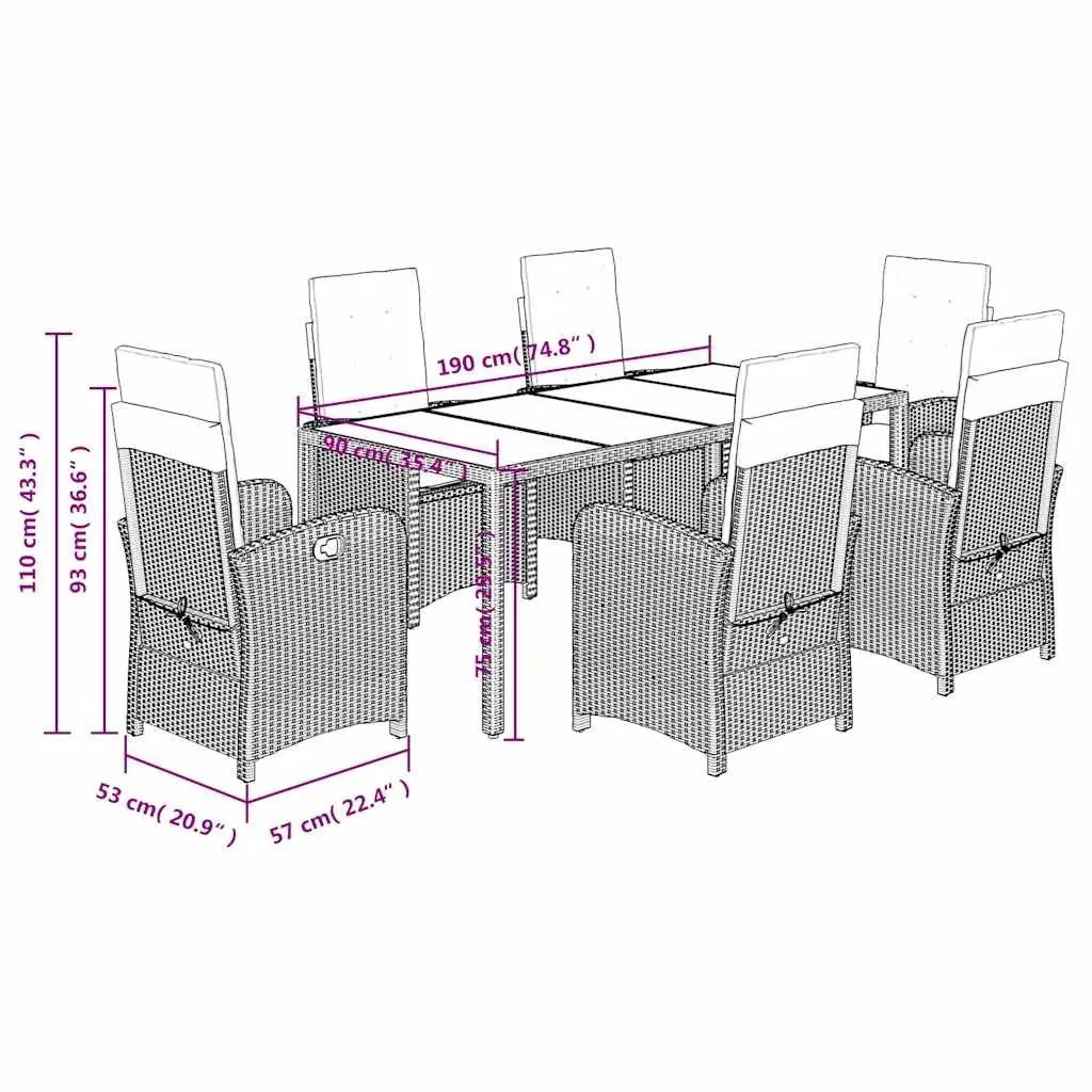 Garden Dining Set 7 Piece Outdoor Furniture Black Poly Rattan Chairs Table