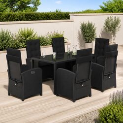 Outdoor Dining Set 7 Piece Garden Furniture Black Poly Rattan with Cushions