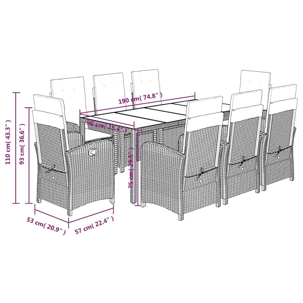 Garden Dining Set 9 Piece Outdoor Furniture Black Poly Rattan Chair Table Patio