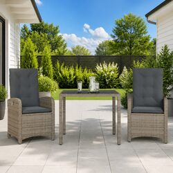 Garden Dining Set 3 Piece Outdoor Furniture Grey Poly Rattan with Cushions Patio
