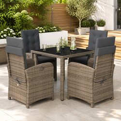 Garden Dining Set 5 Piece Outdoor Furniture Grey Poly Rattan with Cushions Patio