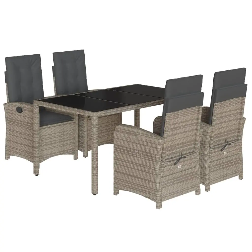 Garden Dining Set 5 Piece Outdoor Furniture Grey Poly Rattan Adjustable Backrest