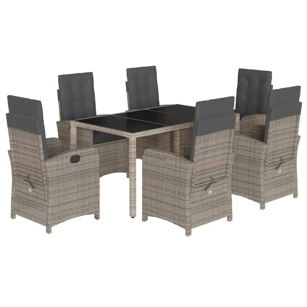 7 Piece Outdoor Dining Set Grey Poly Rattan Weather-Resistant Garden Furniture Table Chairs