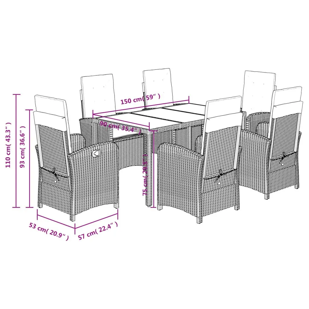 7 Piece Outdoor Dining Set Grey Poly Rattan Weather-Resistant Garden Furniture Table Chairs