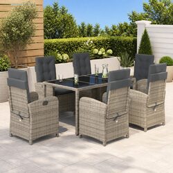 Garden Dining Set 7 Piece Outdoor Furniture Grey Poly Rattan with Cushions