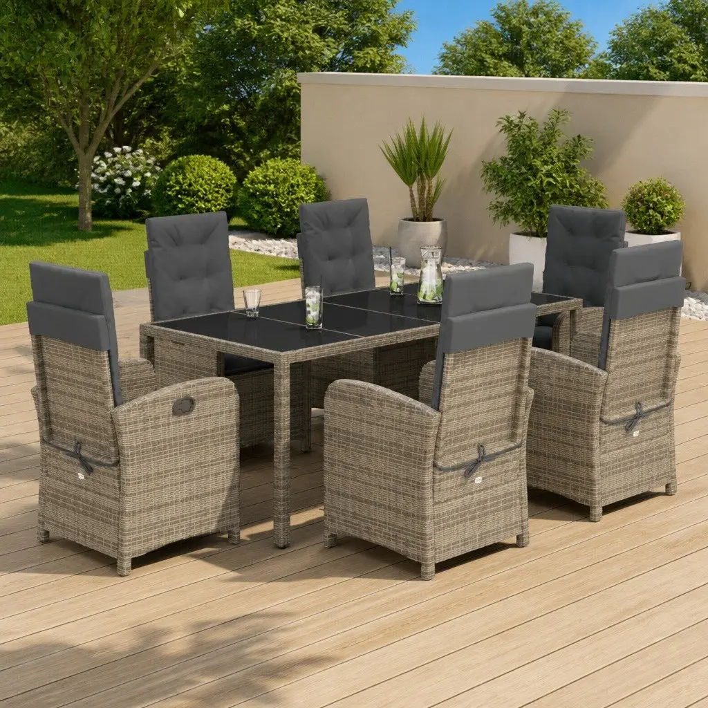 Garden Dining Set 7 Piece Outdoor Furniture Grey Poly Rattan Cushions Patio
