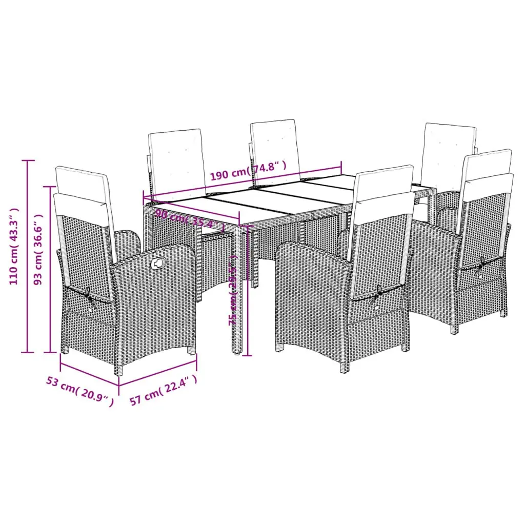 Garden Dining Set 7 Piece Outdoor Furniture Grey Poly Rattan Cushions Patio