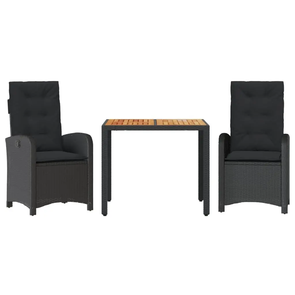 3 Piece Outdoor Dining Set Black Poly Rattan Furniture Garden Patio Table Chairs