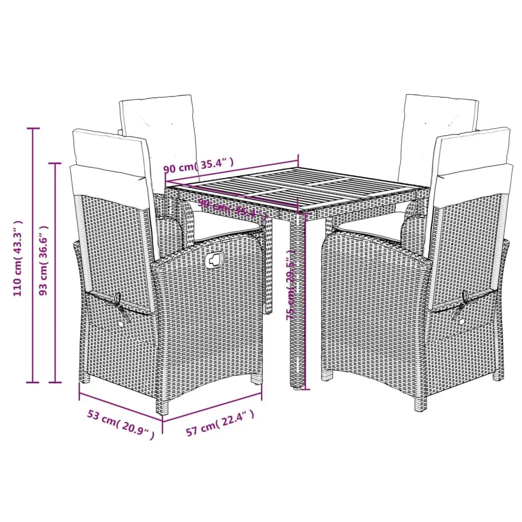 Garden Dining Set 5 Piece Outdoor Furniture Poly Rattan Chairs Table Patio