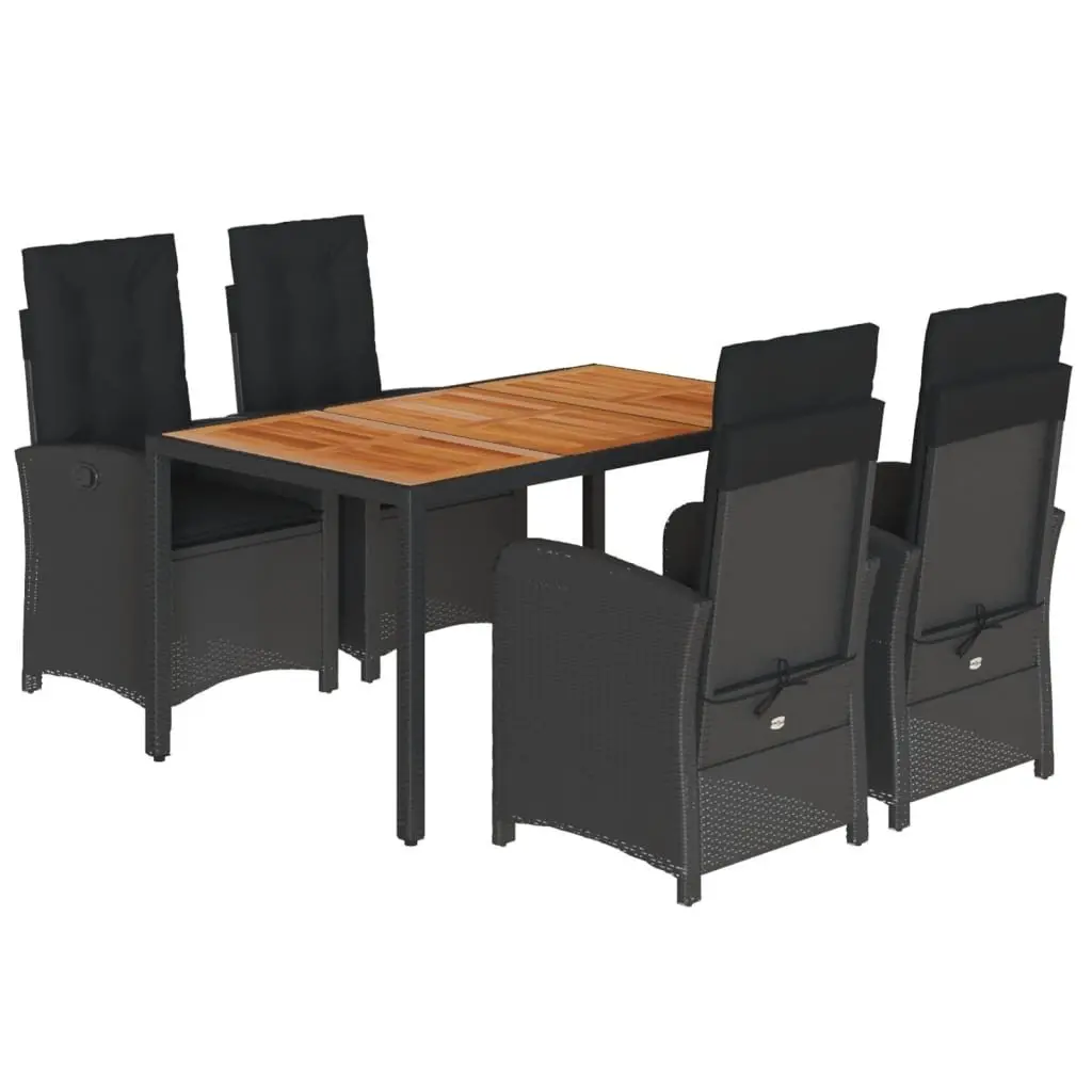 5 Piece Outdoor Dining Set Black Poly Rattan Garden Patio Furniture with