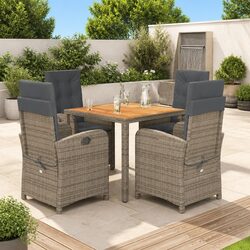 Garden Dining Set 5 Piece Outdoor Furniture Grey Poly Rattan with Cushions