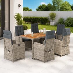 7 Piece Garden Dining Set Outdoor Furniture with Cushions Grey Poly Rattan
