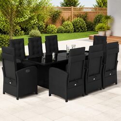 Outdoor Dining Set 9 Piece Garden Furniture Black Poly Rattan Table Chairs