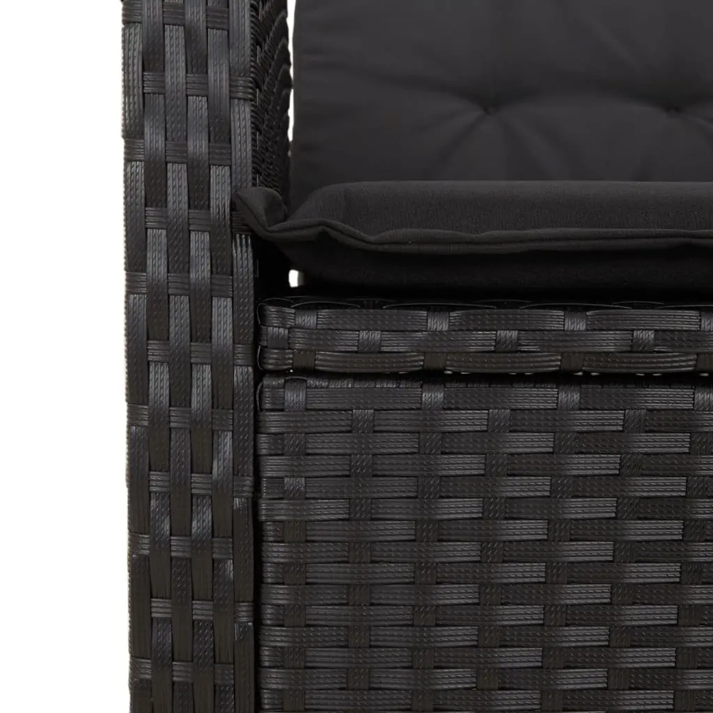 9 Piece Outdoor Garden Dining Set Black Poly Rattan Chairs Table with Cushions