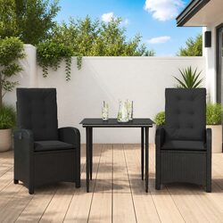 Black 3-Piece Garden Dining Set with Cushions and Glass Table