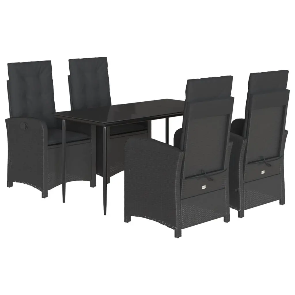 Garden Dining Set 5 Piece Outdoor Furniture Black Poly Rattan Table Chairs