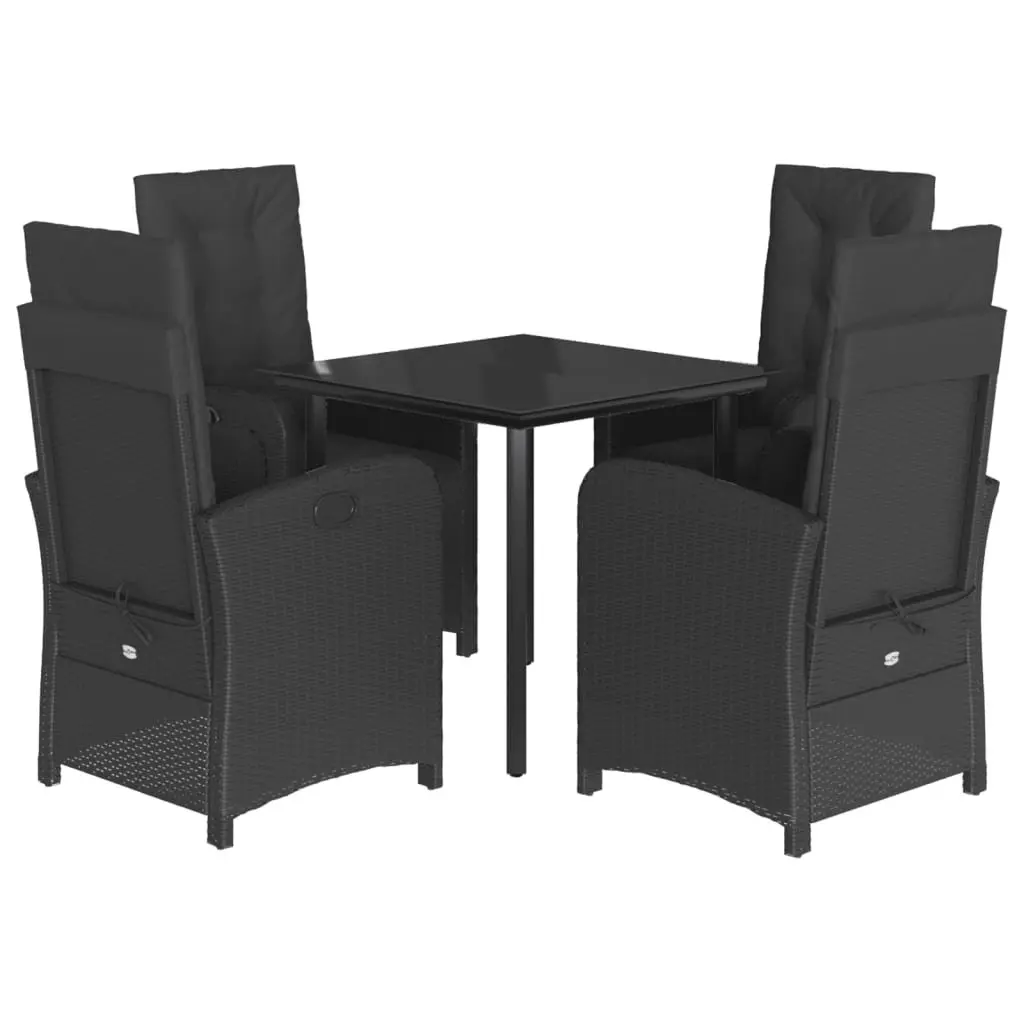 Garden Dining Set Black 5 Piece Outdoor Furniture PE Rattan Adjustable Backrest