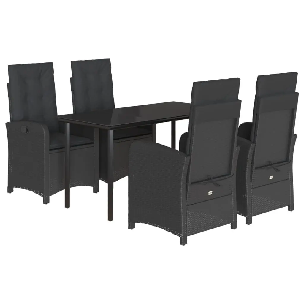 Garden Dining Set Black 5 Piece Outdoor Furniture PE Rattan Adjustable Backrest