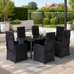 7 Piece Outdoor Dining Set with Cushions Black Garden Furniture Patio Table
