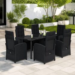 7 Piece Garden Dining Set Outdoor Patio Furniture Poly Rattan Black Cushions