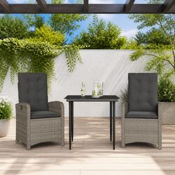 Garden Dining Set 3 Piece Outdoor Furniture Grey Poly Rattan Cushions Patio