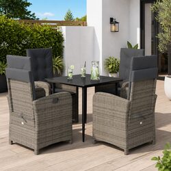 Garden Dining Set 5 Piece Poly Rattan Outdoor Furniture Grey with Cushions