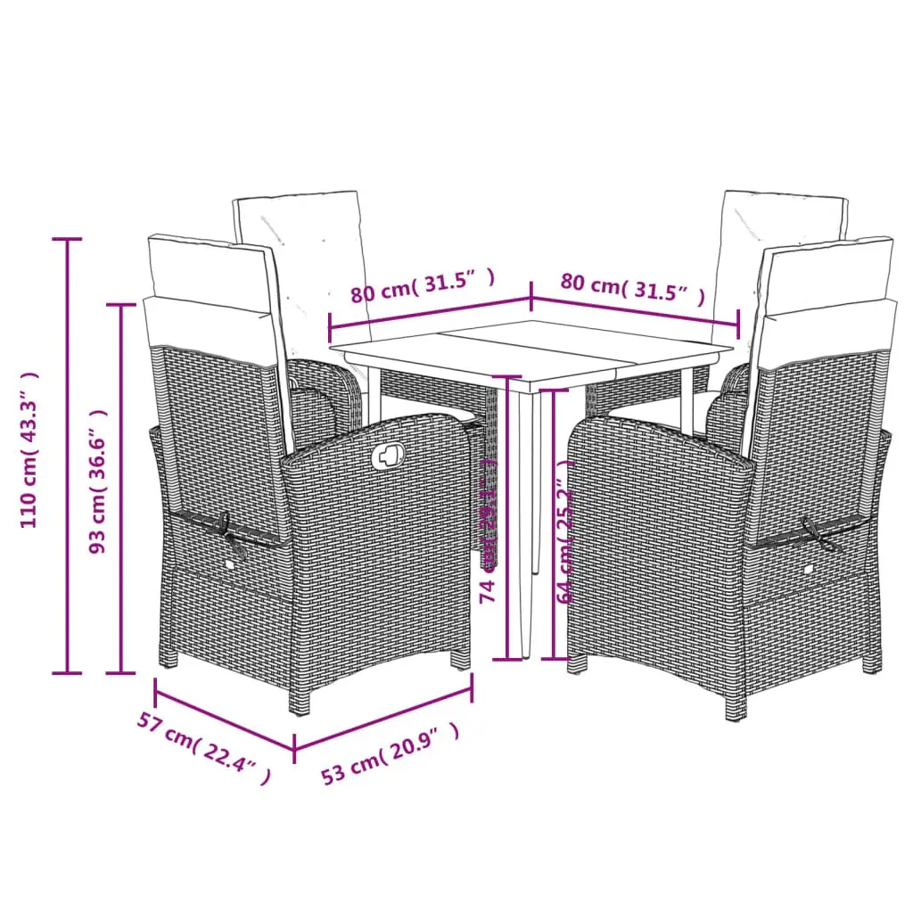 5 Piece Grey Poly Rattan Outdoor Dining Set