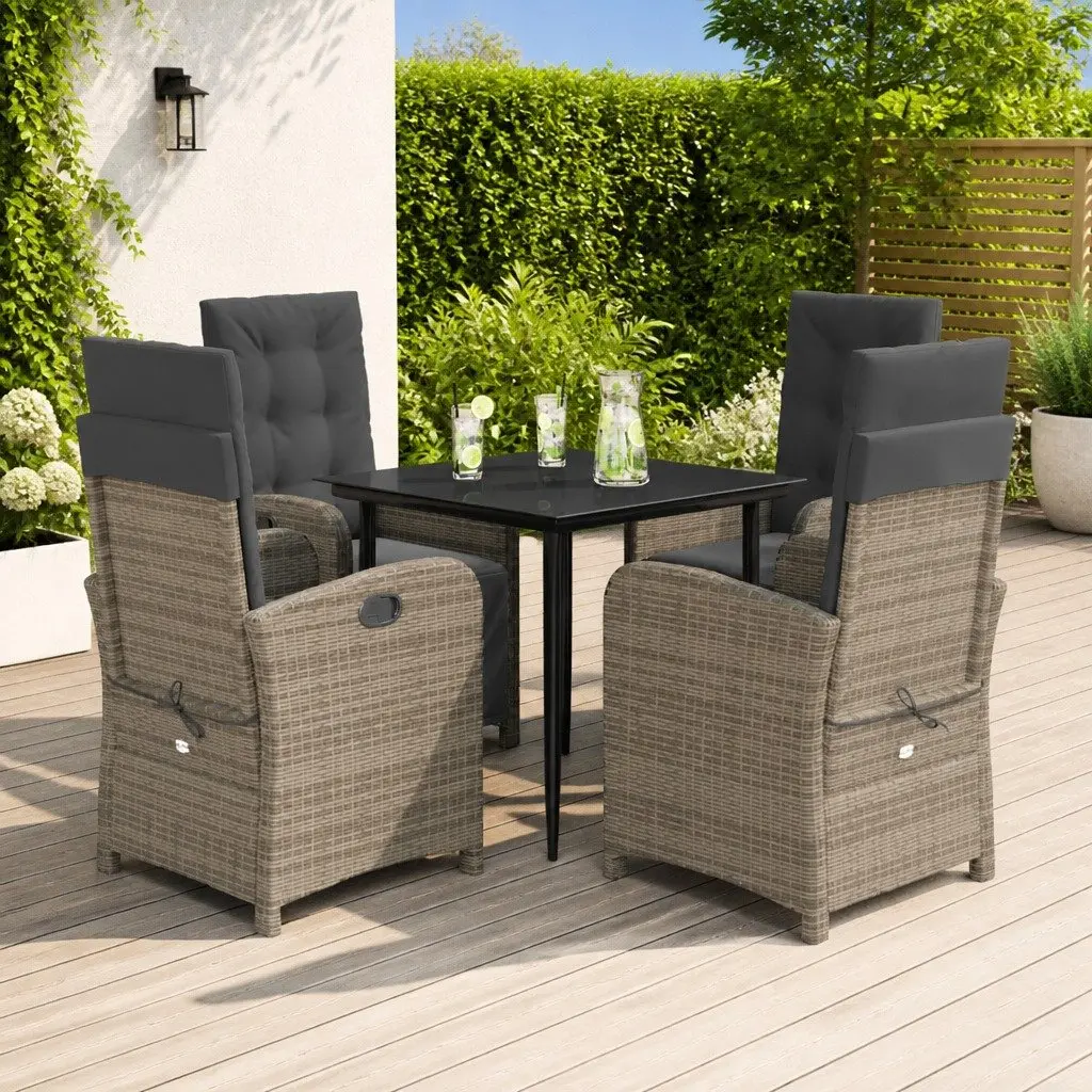 Garden Dining Set Grey 5 Piece Poly Rattan Outdoor Furniture Padded Cushions