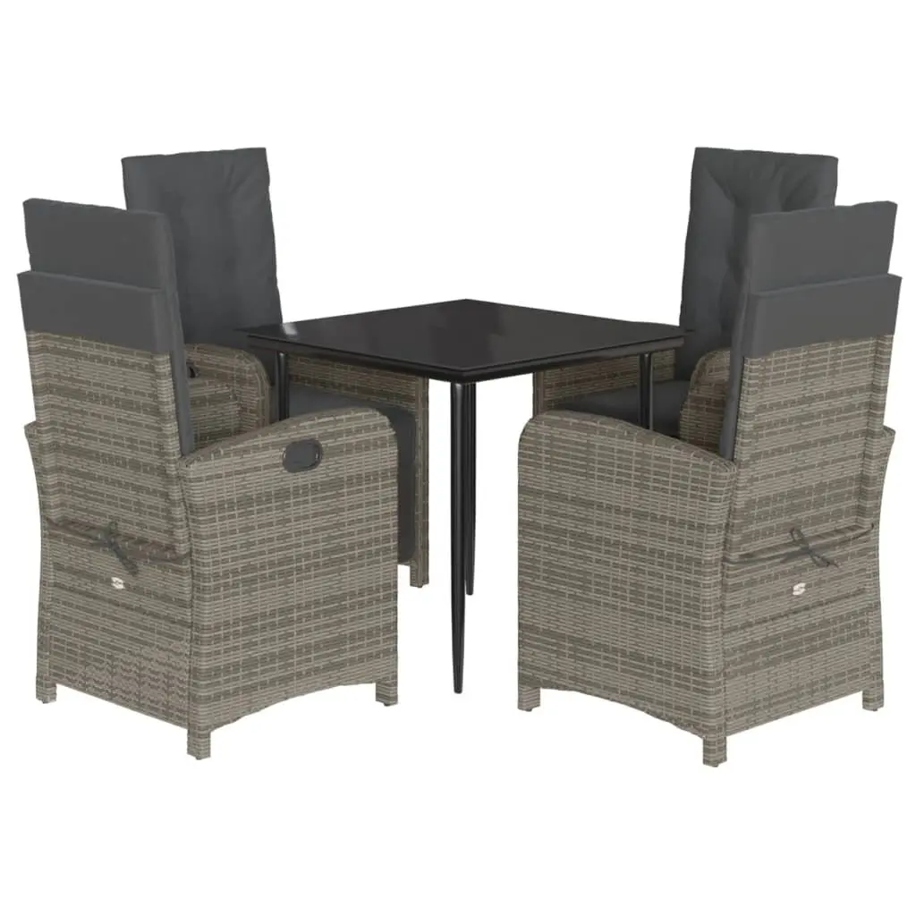 Garden Dining Set Grey 5 Piece Poly Rattan Outdoor Furniture Padded Cushions