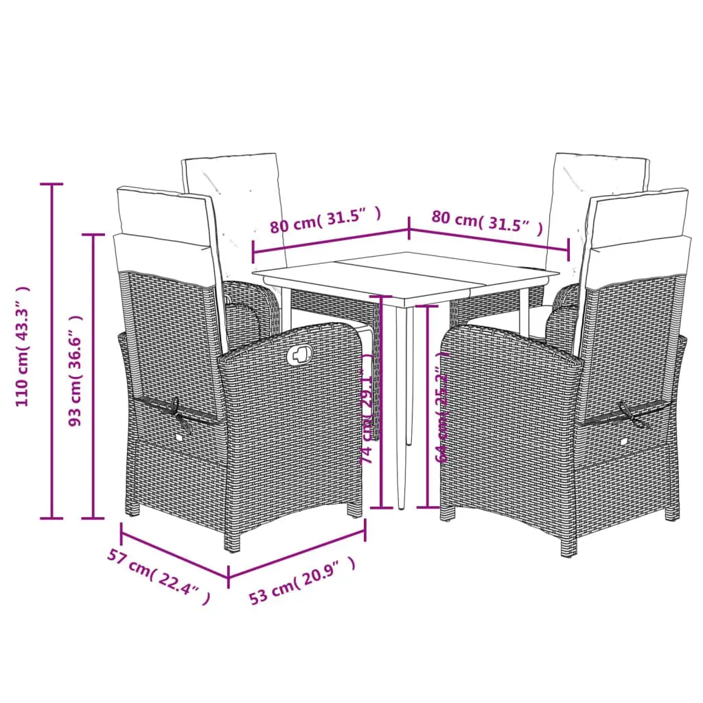 Garden Dining Set Grey 5 Piece Poly Rattan Outdoor Furniture Padded Cushions