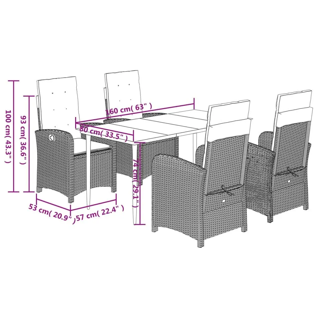 5-Piece Garden Dining Set with Adjustable Backrest